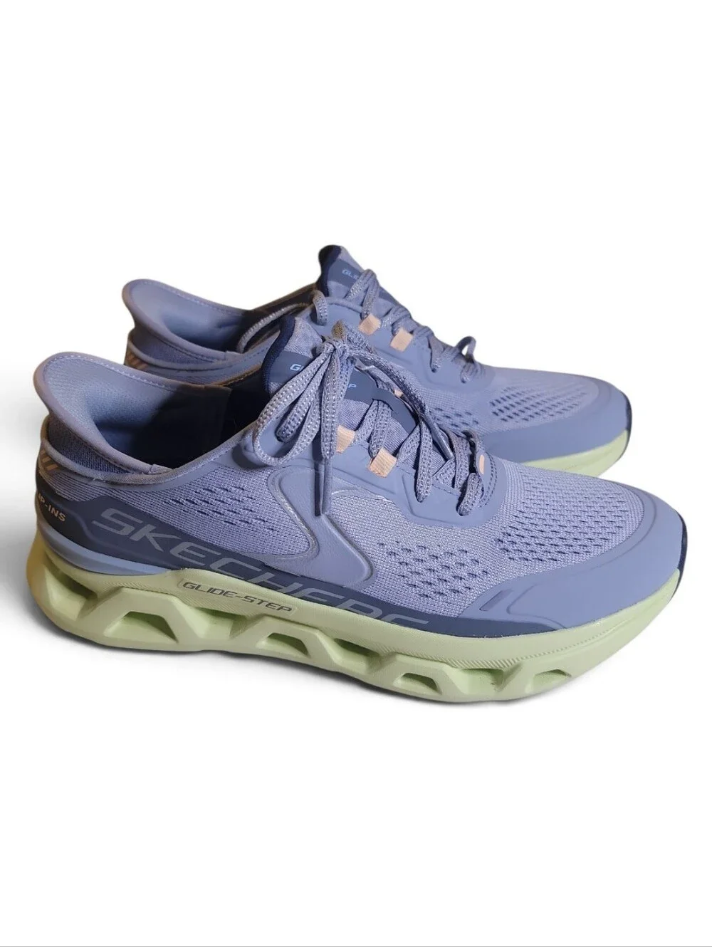 Skechers Glide-Step Women's Lavender Mesh Athletic Sneakers with Lime Accent